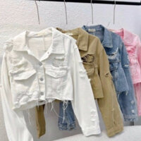 Áo khoác Jean rách crotop tua lai cá tính Bigsize 39-65kg (Video,Ảnh thật) - Hàng mới về