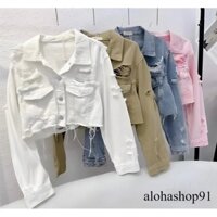 Áo khoác Jean rách crotop tua lai cá tính Bigsize 39-65kg (Video,Ảnh thật) alohashop91 - Hàng mới về