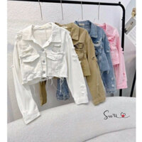 Áo khoác Jean rách crotop tua lai cá tính Bigsize 39-65kg (Video,Ảnh thật) - Hàng mới về