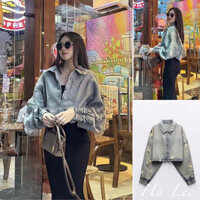 áo khoác jean rách kéo khoá hot trend