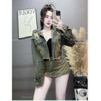 Áo khoác jean tà rách siêu cá tính