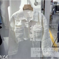 Áo Khoác Jean Trắng Rách 3350