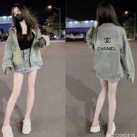 Áo khoác jean trơn mẫu mới tay dài bo chun eo siêu thời trang