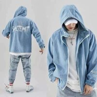 Áo khoác jean unisex nam nữ dây kéo in chữ Mata - Áo khoác bò nam nữ ulzzang