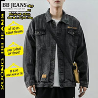 Áo khoác jean unisex xám thêu DF form rộng - áo khoác nam nữ chất jean 4 túi BB logo size 40-75kg BB Jeans