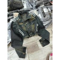 Áo Khoác Jean Viền Sọc Rách Bụi Nử