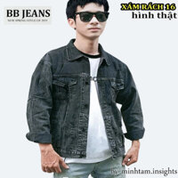 Áo khoác jean xám rách MTS 16 form body - áo DD - áo đen rách form rộng size 40-85kg BB Jeans