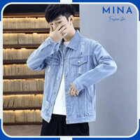 Áo Khoác Jean Xanh Rách Vai Dành Cho Nam Nữ AKJNA02 MinaFashion