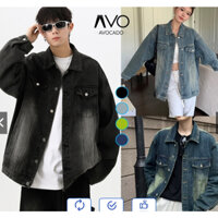Áo Khoác Jeans Bò nam nữ Unisex, áo khoác bò form rộng màu Xanh Đen xám Wash bigsize Avocado