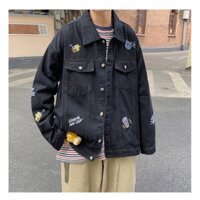 ∏áo khoác jeans bò thời trang unisex denim jacket nam nữ thêu 8 chi tiết rẻ đẹp