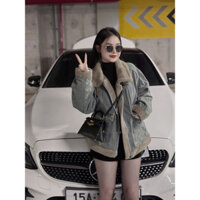 Áo khoác jeans cổ lông, áo khoác bò lót lông siêu ấm có bigsize