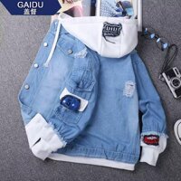 áo khoác jeans có nón logos nam nữ - Đen,Size L 55kg - 65kg