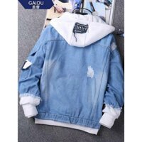 áo khoác jeans có nón logos nam nữ - Xanh,Size XL65kg - 75kg