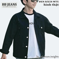 Áo khoác jeans đen unisex đen rách MTS 05- xám rách 016 form body size 40-85kg BB Jeans