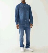 Áo Khoác Jeans Mỏng Dài Tay True Religion Màu Xanh Blue Wash