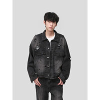 Áo Khoác Jeans Nam Nữ From Rộng Dáng Crop, Áo Bò Màu Đen Wash Xám Và Xanh Wash