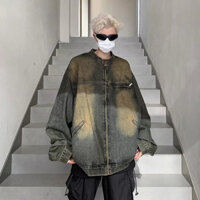 Áo Khoác Jeans Nam Nữ From Rộng Dáng Suông Phối Dây Kéo Phong Cách Hàn Quốc,