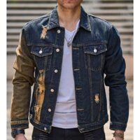ÁO KHOÁC JEANS NAM WASH VÀNG KIỂU BỤI + QUẦN JEANS NAM ĐEN RÁCH PHONG CÁCH VIET FASHION