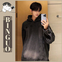 Áo khoác jeans nỉ kết hợp với cổ điển phong cách Mỹ dành cho cả nam nữ áo khoác hoodie đôi kiểu dáng rộng rãi phù hợp áo hoodie form rộng