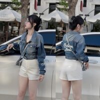 ÁO KHOÁC JEANS NỮ CAO CẤP 2 MÀU PHỐI THÊU CHỮ KIỂU