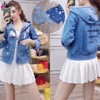 Áo Khoác Jeans Nữ FORM DÀI Mẫu Có Nón Cao Cấp Siêu Thời Trang-HÀNG CÓ SẴN