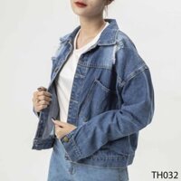 Áo khoác jeans nữ TH032 FFM thêu hình hoa cúc  xanh đậm peace, áo khoác thời trang áo bò nữ dáng ngắn