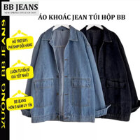 Áo Khoác jeans trơn v3 có 2 túi hộp form rộng nam nữ màu Xanh/ Đen unisex BB JEANS