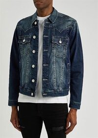 Áo Khoác Jeans True Religion Denim Trucker Jacket Máu Xanh Đậm Medium Wash