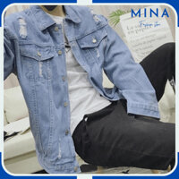 Áo Khoác Jeans Xanh rách Vai Dành Cho Nam AKJNA03