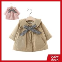 Áo khoác kaki cổ buộc nơ cá tính cho bé gái 0-4 tuổi, áo váy mùa đông cho bé