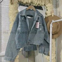Áo khoác kaki jean lửng croptop phối rách hàng qc unisex ulzzang nam nữ