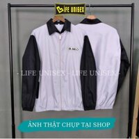 Áo Khoác Kaki kiểu sơ mi thêu B.M.O Nam Nữ Unisex Cao Cấp Áo Khoác Dù KaKi Cặp Đôi 2 Lớp Form Rộng Unisex - Xám Tay Đen