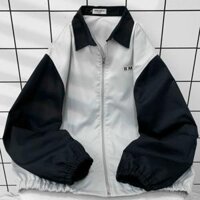 Áo Khoác Kaki Kiểu Sơ Mi Unisex Quốc Dân Chữ BMO Cổ Bẻ Tay Phối Lắp Răng Màu Đen,Kem ,Xám,Xanh - Nam Nữ Cặp Đôi Học Sinh - XÁM - L