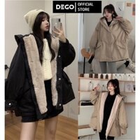 Áo khoác kaki lót lông DEGO  Áo khoác mùa đông nữ có mũ mặc đi học đi chơi ,chất dày dặn,hàng xịn