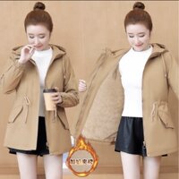 Áo Khoác Kaki Lót Lông Nữ Dáng Dài Thắt Dây Eo Có Nón Mặc Ấm alo_shop