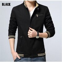ÁO KHOÁC KAKI NAM 2 LỚP BO SỌC  - ĐEN - SIZE XL
