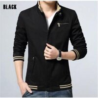ÁO KHOÁC KAKI NAM 2 LỚP BO SỌC  - ĐEN - SIZE L