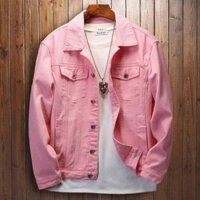 Áo khoác Kaki Nam trơn màu Hồng có túi nút cao cấp - XL