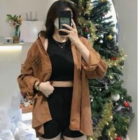 Áo Khoác Kaki Nhung Nữ - Áo Khoác Gió Nhung Tăm 3 Màu Siêu Hot - NÂU