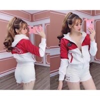 Áo khoác kaki nữ 2 lớp cao cấp trắng phối đỏ theu chữ sau lưng TTGR
