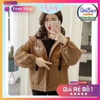 Áo khoác kaki nữ có mũ in chữ Retro Styling KK03