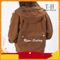 Áo khoác kaki nữ có mũ phối chữ Restro Styling, áo khoác nữ nhiều màu thời trang năng động AKG1 blue_shop8