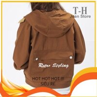 Áo khoác kaki nữ có mũ phối chữ Restro Styling, áo khoác nữ nhiều màu thời trang năng động AKG1 phuc.shop95