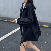Áo khoác kaki nữ dài tay dáng rộng rút dây - Jacket khóa kéo vintage thiết kế trẻ trung phong cách đường phố