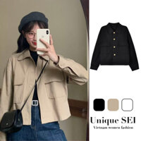 Áo khoác kaki nữ dài tay dáng rộng phong cách retro Hàn Quốc - Hàng mới về