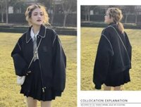 ÁO KHOÁC KAKI NỮ FORM RỘNG  - ĐEN PHỐI VÀNG