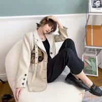 áo khoác kaki pha gấm hoạ tiết