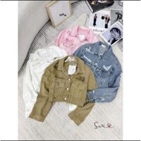 ÁO KHOÁC KAKI RÁCH SIÊU HOT - DÁNG NGẮN - TAY DÀI - FREESIZE DƯỚI 55KG