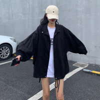 Áo khoác kaki trơn nữ form cánh dơi, áo choáng form rộng chống nắng thời trang mùa hè - Đen - M
