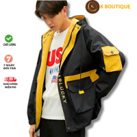 Áo khoác kaki túi hộp nam nữ lót dù form rộng bomber có mũ chất xịn dày dặn thoáng mát chống nắng